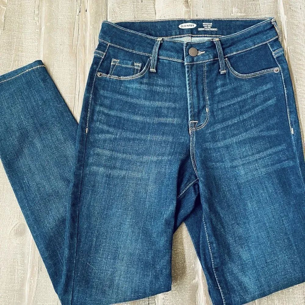 Old Navy Rockstar Super Skinny Dark Denim Crop High Rise Jeans 2